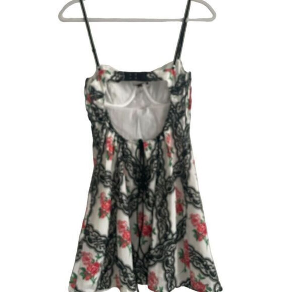 For Love and Lemons Greta Mini Dress Size Small Black Lace Red Roses - Picture 5 of 12